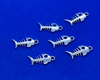 Silver Skeleton Fish Charm Pendants ~ Set of Six.