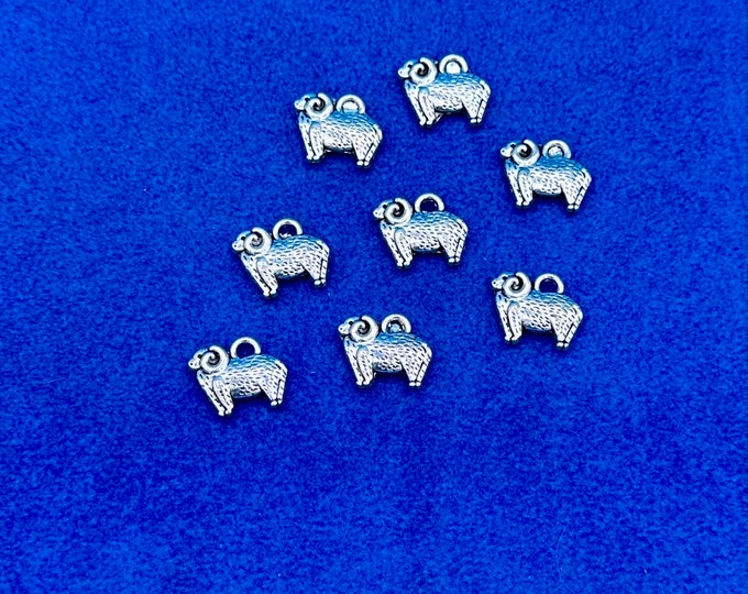 Mini Silver Astrology Symbol Aries the Ram Zodiac Charm Pendants - Set of Eight