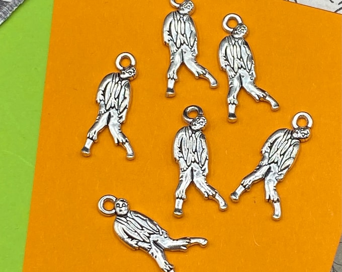 Silver Halloween Zombie Walkers Charm Pendants  ~ Set of Six