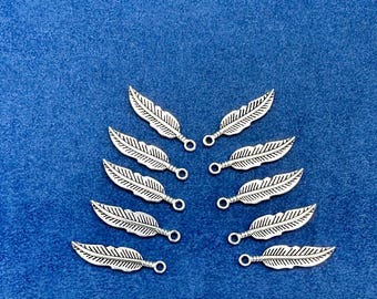 Traditional Single Silver Feather Charm Pendants ~ Set of Ten