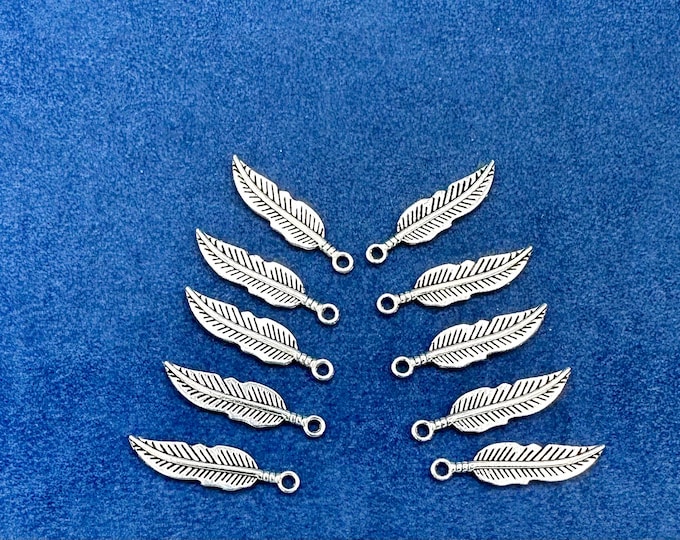 Traditional Single Silver Feather Charm Pendants ~ Set of Ten
