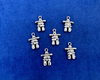 Silver Native North Americas Inuit Inukshuk Landmark Statue Charm Pendants - Set of Six