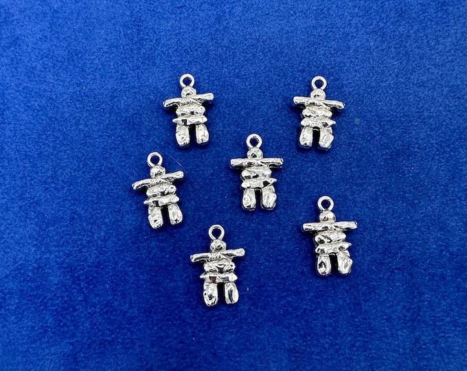 Silver Native North Americas Inuit Inukshuk Landmark Statue Charm Pendants - Set of Six