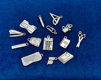 Silver Work, School and Office Items Charm and Pendants  ~ Set of Fourteen
