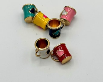 Gold & Colourful Enamel Tea Coffee Mug Charm Pendant From Alice’s Adventures In Wonderland - Set of Six