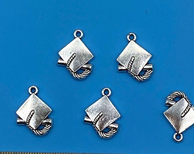 Silver Graduation Hat & Diploma Charm Pendants  ~ Set of Five