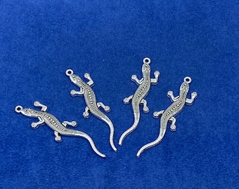 Large Silver Lizard Charm Pendant - Set of Four