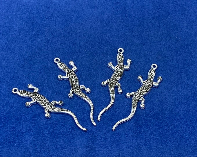 Large Silver Lizard Charm Pendant - Set of Four