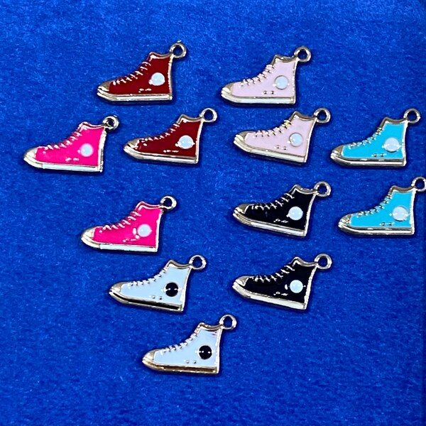 Basketball Boots High Top Trainers Charm Pendants in Colourful Enamels & Gold x 6 Pairs