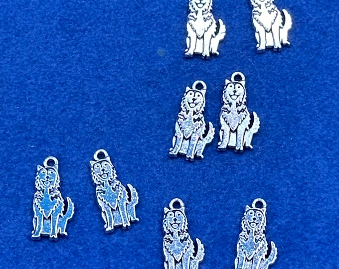 Silver Malamute Siberian Husky Puppy Dog Charm Pendents - Set of Eight