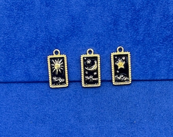 Gold and Black Enamel Traditional Tarot Card Set Fortune Telling Charm Pendant -  Set of Three
