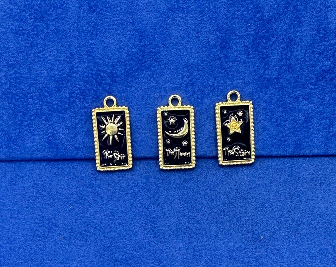 Gold and Black Enamel Traditional Tarot Card Set Fortune Telling Charm Pendant -  Set of Three