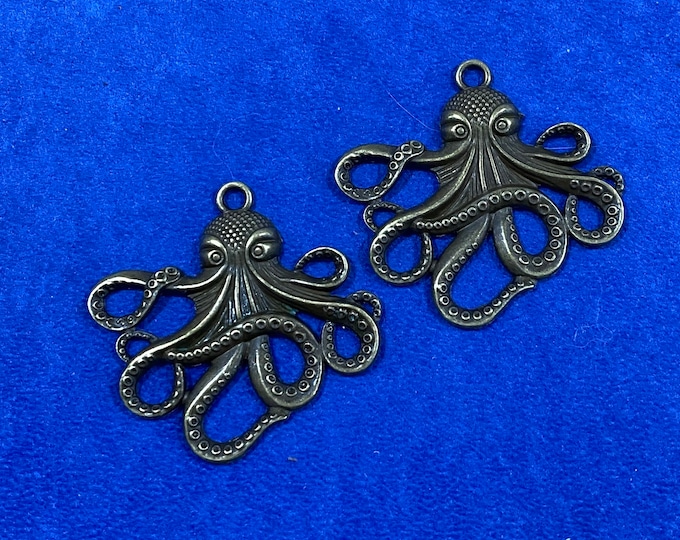 Large Antique Bronze Octopus Charm Pendant ~ Set of Two