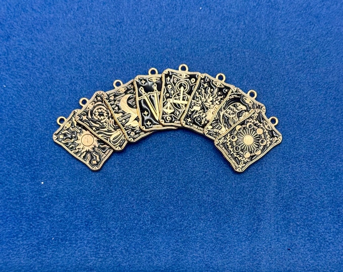 Gold and Black Traditional Tarot Card Fortune Telling Set Charm Pendants - Set of Eight