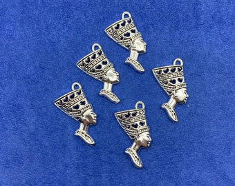 Large Antique Silver Queen Nefertiti Side Profile Charm Pendent ~ Set of Five