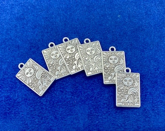 Silver The Sun Traditional Tarot Card Fortune Telling Charm Pendant -  Set of Six