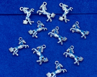 A Herd of Silver Prancing Horses Charm Pendants - Set of Ten