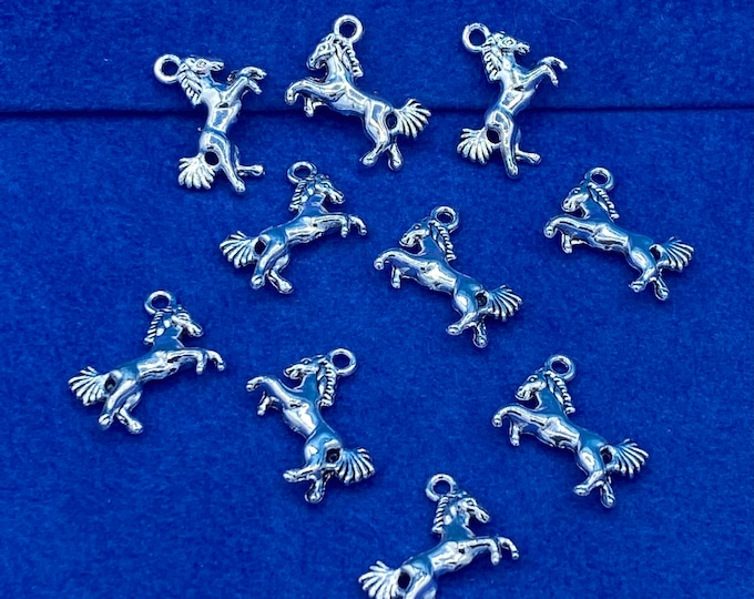 A Herd of Silver Prancing Horses Charm Pendants - Set of Ten