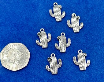 Silber Kaktus mit Blumen Charms Anhänger - 6er Set