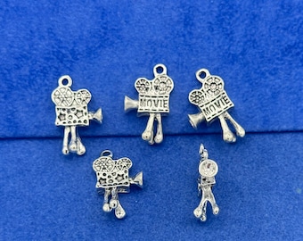 Silver Mini Retro Vintage Movie Film Camera Charm Pendants - Set of Five
