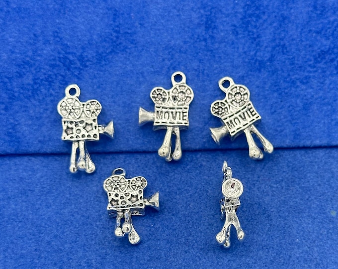 Silver Mini Retro Vintage Movie Film Camera Charm Pendants - Set of Five