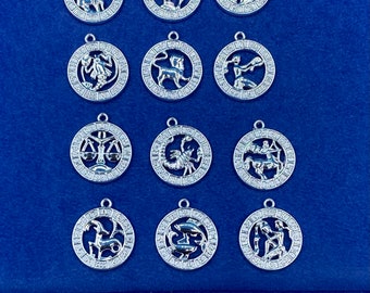 Silver Astrology Charms: Zodiac Star Sign Pendants, Set of 12