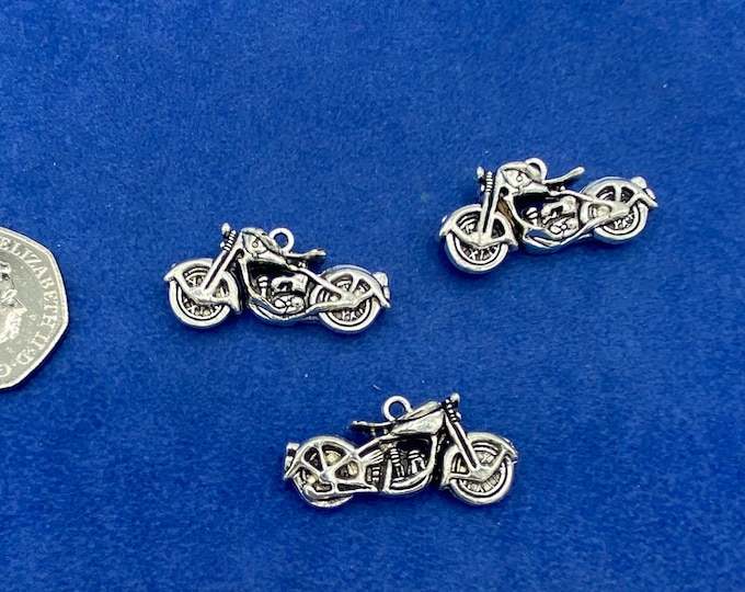 Silver Vintage Style Motor Cycle Motorbike Charm Pendants ~ Set of Three.