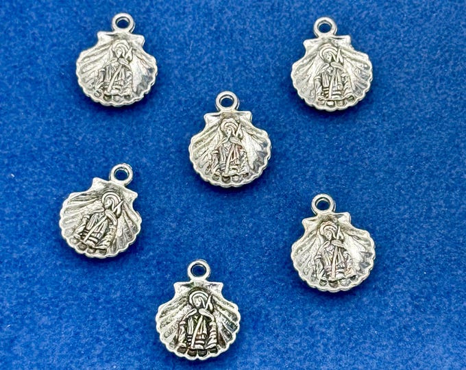 Silver Scallop Shell with St James Paul Charm Medal Pendants ~ Set of Six
