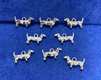 Small Silver Bassett Hound Puppy Dog Charm Pendents - Set of Eight