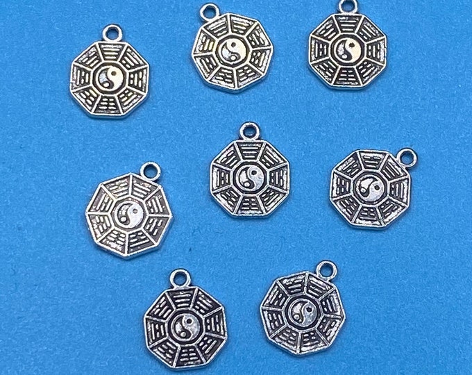 Silver Feng Shui Bagua Padua Taoist Cosmology Charm Pendants - Set of Eight