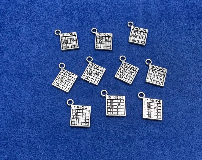 Silver Bingo Board Game Charm Pendants  - Set of Ten