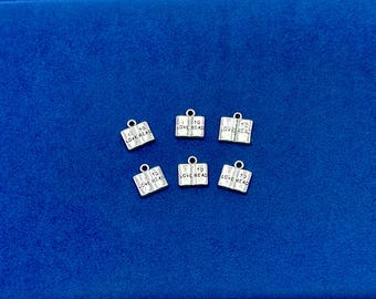 Silver ‘I love to Read’ Mini Open Book Charm Pendants ~ Set of Six
