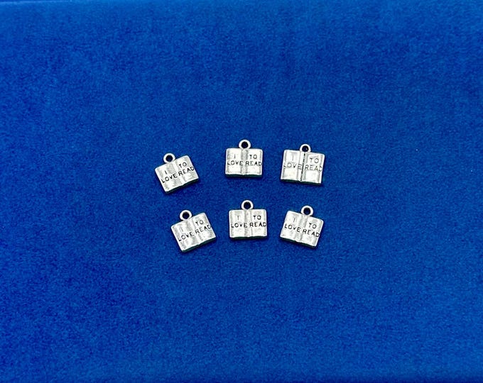 Silver ‘I love to Read’ Mini Open Book Charm Pendants ~ Set of Six