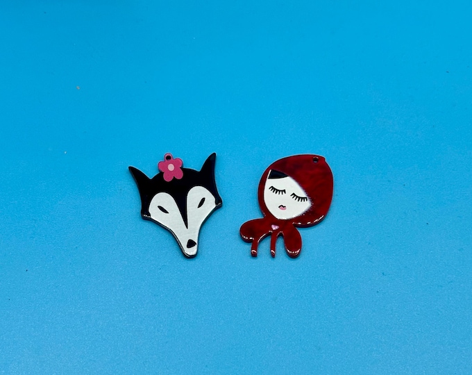 Large Little Red Riding Hood & Wolf Acrylic Set - Charm Pendant - Pair