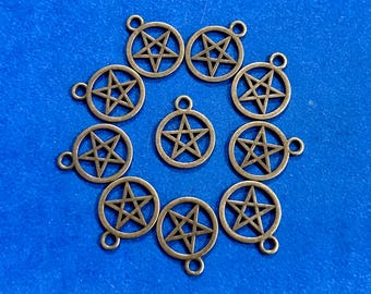 Medium Antique Bronze Pentagram,Pentangle, Pentacle Pendant Charms ~ Set of Ten