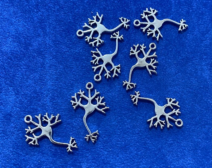 Silver Motor Neurone Brain Cell Charm Pendants - Set of Seven