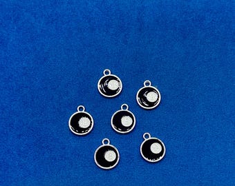 Lucky 8 Pool Ball Silver with Black Enamel Charms and Pendants - Set of Six