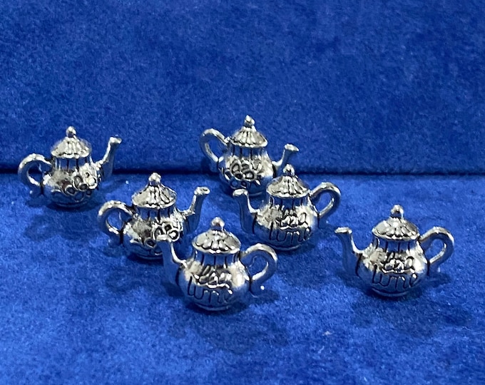 Mini Silver Teapot Charms Pendant From Alice’s Adventures In Wonderland - Set of Six