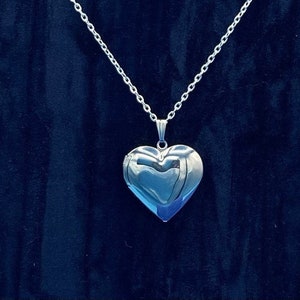 Polished Stainless Steel Silver Heart Shaped Photo Locket with Silver Necklace.