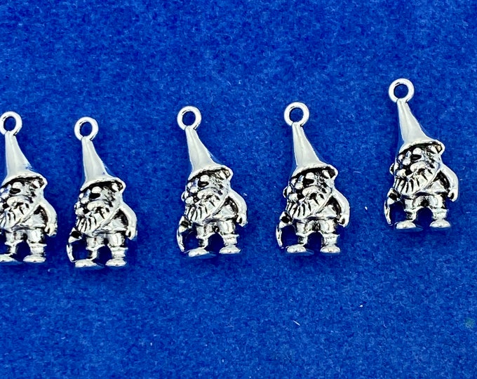 Silver Traditional Folklore Garden Gnomes Charm Pendants - Set of Five