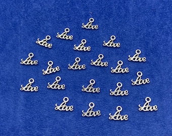 Small Silver Calligraphy Love Charm Pendants ~ Set of Twenty