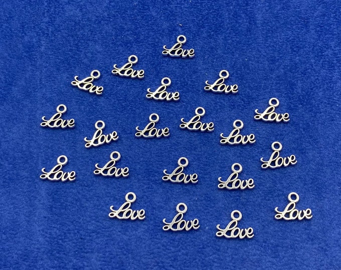 Small Silver Calligraphy Love Charm Pendants ~ Set of Twenty