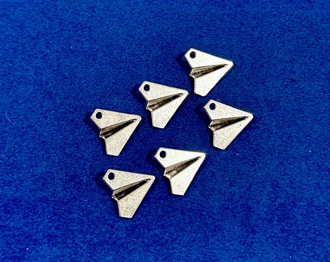 Silver Origami Paper Jet Aeroplane Charms Pendants - Set of Six