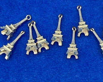 Gold 14kt Plated Eiffel Tower Paris France Charm Pendant ~ Set of Ten