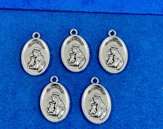 New Silver Religious Medal of Saint Anthony of Padua & St Francis of Assisi Charm Pendant - Set of Five