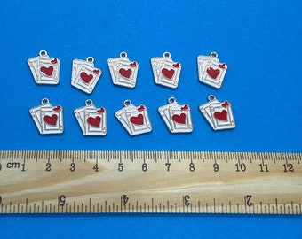 Enamel & Gold Hearts Playing Card Charm Pendants From Alice’s Adventures - Set of Ten