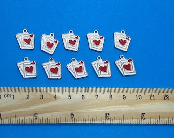 Enamel & Gold Hearts Playing Card Charm Pendants From Alice’s Adventures - Set of Ten