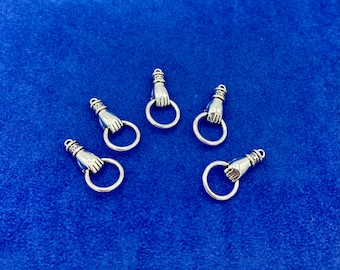 Traditional Victorian Style Silver Hand Holding a Hoop Charms and Pendants - Set of Five
