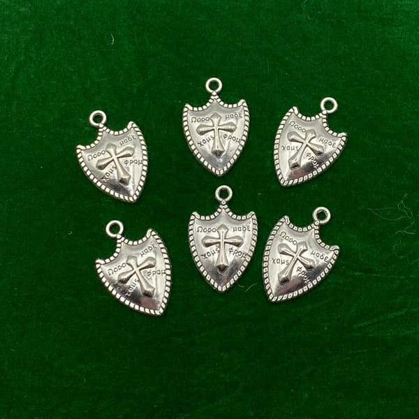 Large Silver Fantasy Weapons Shield Charms Pendants  ~ Set of Six
