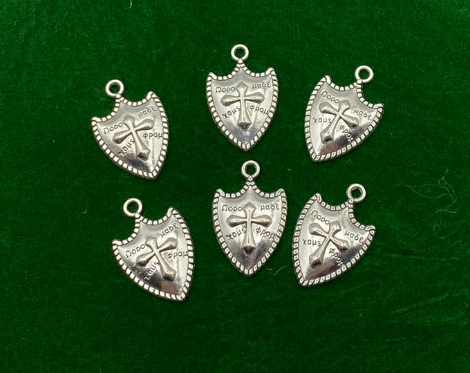 Large Silver Fantasy Weapons Shield Charms Pendants  ~ Set of Six